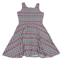 Bílo-černo-růžové vzorované šaty C&A