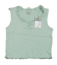 Nové - Zelenošedý pruhovaný crop top s krajkou Primark