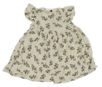 Smetanové mušelínové květované šaty