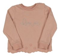 Světlerůžová mikina s nápisem a dirkovaným vzorem F&F