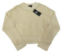Nové - Béžový děrovaný crop svetr New Look