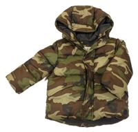 Khaki-hnědá army šusťáková prošívaná zimní bunda s kapucí Zara