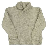 Světlešedo-smetanový melírovaný vzorovaný žebrovaný vlněný svetr s límečkem Next