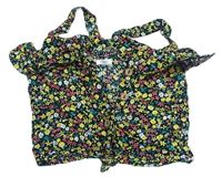 Černo-barevný květovaný halenkový propínací crop top s volánkem Next