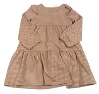Starorůžovo-pudrovo-hnědé vzorované úpletové šaty s volánky PRIMARK