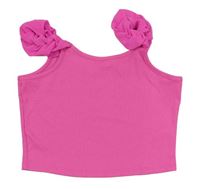 Tmavorůžovo-fuchsiový žebrovaný crop top RIVER ISLAND