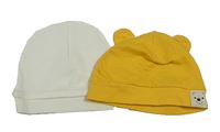 2x - Čepice - Bílá, hořčicová s Pú zn. H&M
