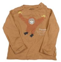 Světlehnědé triko s orangutanem a nápisy F&F