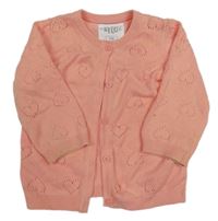 Broskvový propínací svetr s perforovanými srdíčky F&F