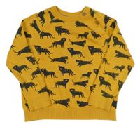 Tmavožlutý svetr s kočkovitými šelmami Mothercare