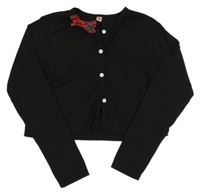 Černá žebrovaná propínací slabá crop mikina s mašlí 