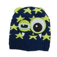 Petrolejovo-limetková pletená čepice s hvězdičkami - příšerka 