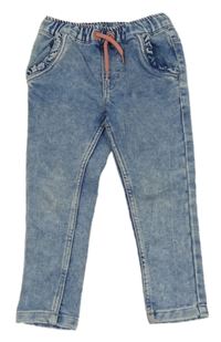 Modré plísňové teplákové rifle s volánky a srdíčky Kiki&Koko