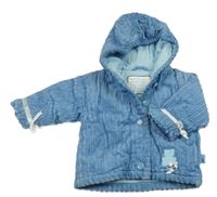 Modrá manšestrová zateplená bunda s medvídkem a kapucí