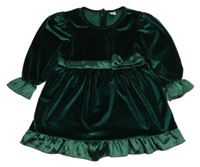 Smaragdové sametové šaty s mašlí a volánky SHEIN