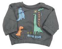 Tmavošedá mikina s dinosaury a palmou a nápisy PRIMARK