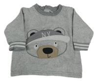 Šedo-bílá melírovaná teplá mikina s medvídkem 