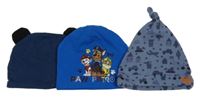 3x- Čepice - Tmavomodrá s oušky, cobaltově modrá s PAW PATROL nickelodeon, modrošedá s obrázky Next