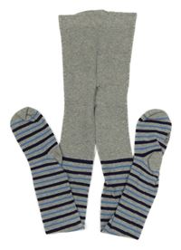 Šedo-modro-tmavomodré melírované pruhované punčocháče