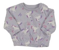 Světlefialová oversize mikina s jednorožci a mašlemi a srdíčky PRIMARK