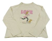 Smetanové crop triko s dívkou Vertbaudet