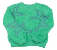 Zelený chlupatý svetr s hvězdičkami St. Bernard