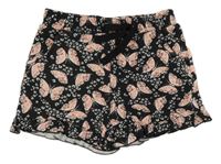 Černo-bílé vzorované teplákové kraťasy s motýlky a volánky Matalan