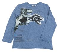 Modré melírované triko s dinosaury Kids