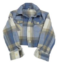 Modro-bílo-béžová kostkovaná vlněná košilová crop bunda Peacocks