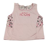 Světlerůžový sportovní crop top s nápisy a vzorem YOUNG IDOLS