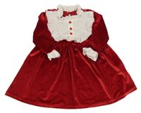 Tmavočerveno-bílé lesklé sametové šaty s volánky SHEIN