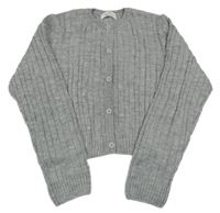 Šedý melírovaný žebrovaný vzorovaný pletený propínací crop svetr H&M