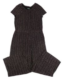 Černo-pruhovaný třpytivý kalhotový culottes slavnostní overal Nutmeg