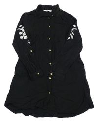 Černé propínací košilové šaty s květy H&M