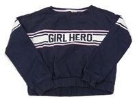 Tmavomodro-bílá crop mikina s nápisem a pruhy H&M
