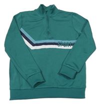 Tmavozelená sportovní mikina s nápisem a pruhy name it.
