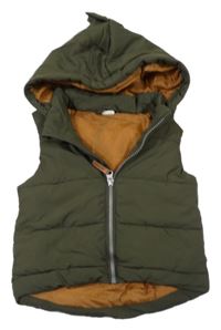 Khaki prošívaná šusťáková zateplená vesta s odepínací kapucí a ostny H&M