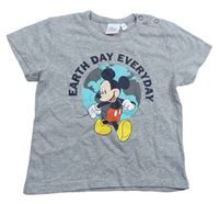 Šedé melírované tričko s Mickey mousem a nápisy zn. Disney