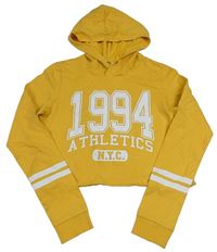 Hořčicová lehká crop mikina s kapucí a číslem H&M
