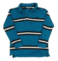 Modrozeleno-černo-bílé pruhované polo triko s výšivkou M&Co.