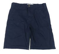 Tmavomodré plátěné chino kraťasy Zara