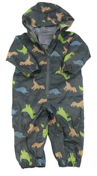 Tmavošedá šusťáková kombinéza s dinosaury a kapucí Dunnes
