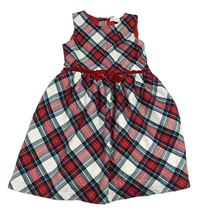 Bílo-červeno-černé kostkované třpytivé šaty s mašlí zn. H&M