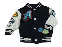 Tmavomodro-bílá baseballová mikina se smajlíky a písmenem Next