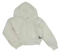 Bílá vzorovaná propínací crop mikina s nášivkou a kapucí