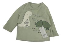 Nové - Zelenošedá fleecová mikina s dinosaury George