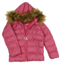 Malinová šusťáková zimní bunda s kapucí s kožešinou Tommy Hilfiger