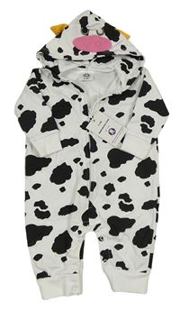 Nové - Bílá vzorovaná tepláková kombinéza s kapucí - kráva