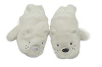 Bílé chlupaté palcové rukavice s medvědy