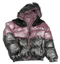 Černo-starorůžovo-tmavošedá lesklá šusťáková zimní bunda s kapucí Pep&Co